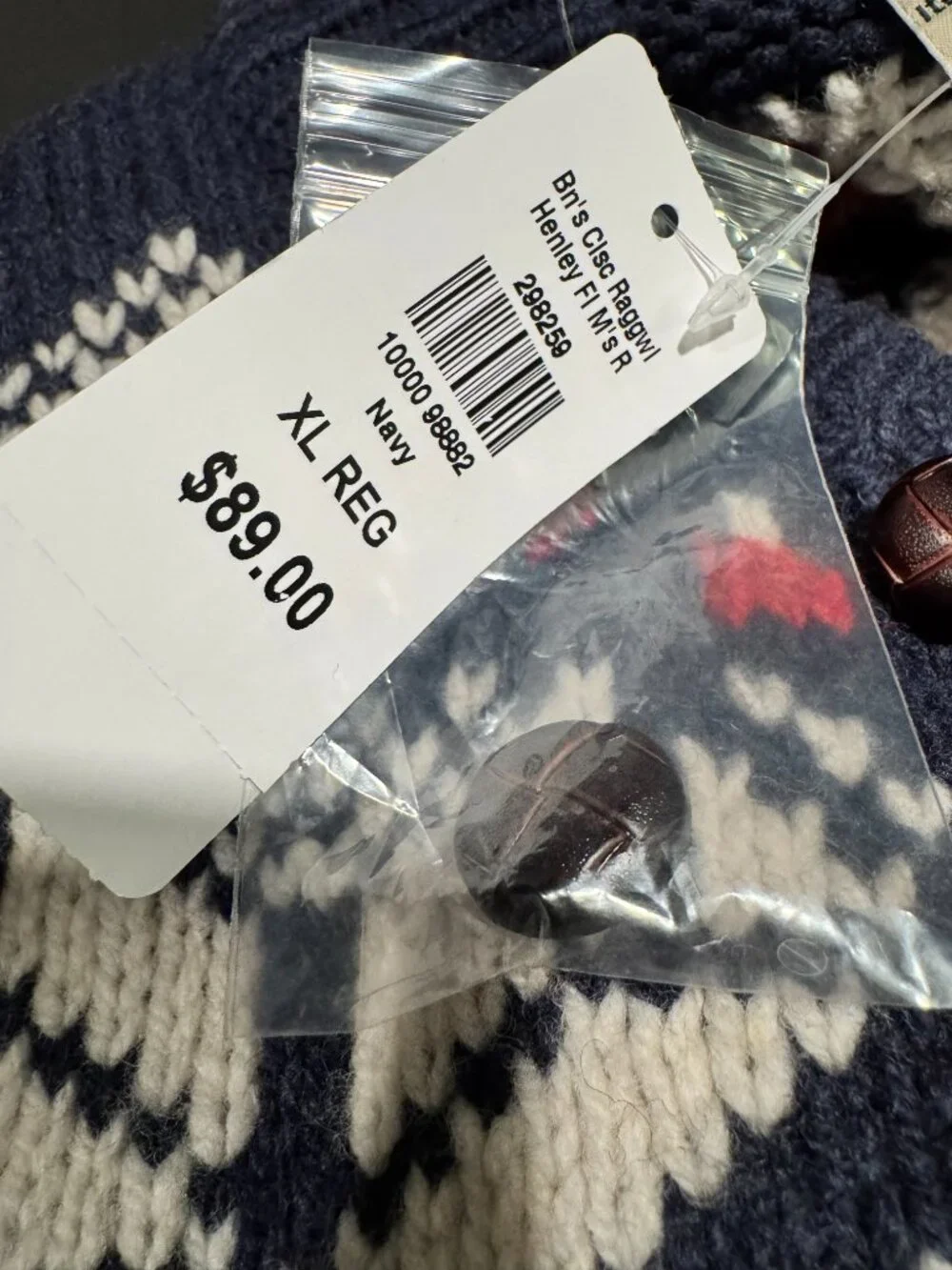 L.L.Bean Classic Ragg Wool Fair Isle Henley Sweater Men’s XL Navy (NWT)